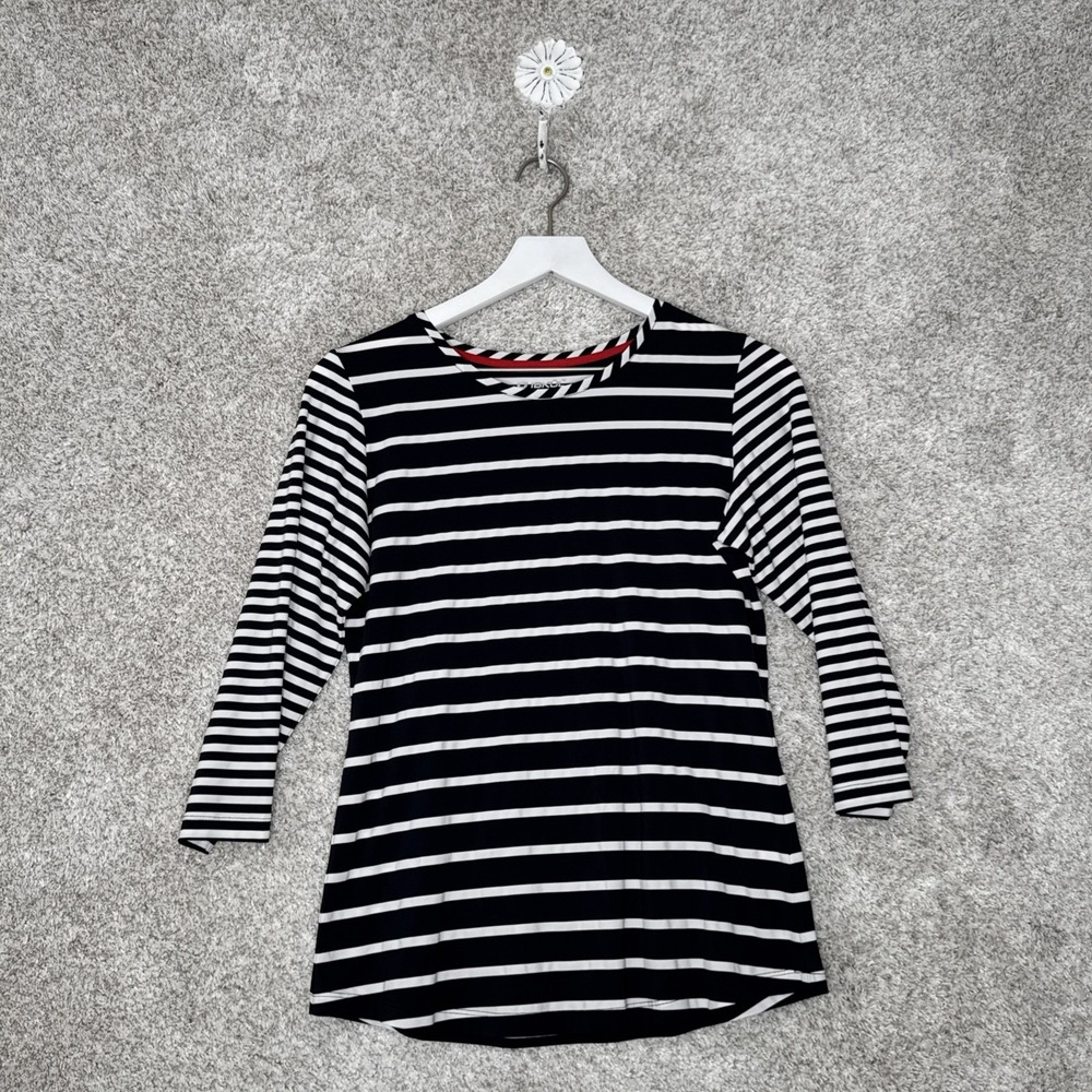 IBKUL Pullover Top Small Stripe Black &‎ White UPF 50 Long Sleeve Golf Tennis